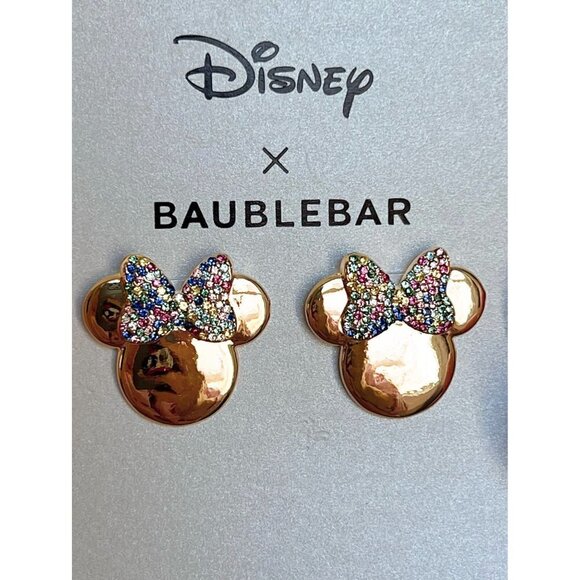 DISNEY X BAUBLEBAR Minnie Mouse Rhinestone Statement Studs Gold Mirror Earrings - Picture 4 of 4
